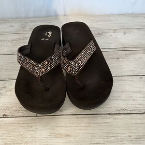 Yellow Box Black Sandals with Rhinestone Accents